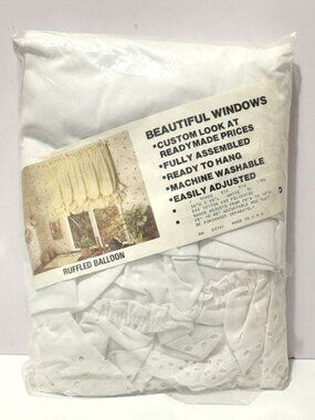 Vintage White Eyelet Ruffled Balloon Curtain 36"x 48" Beautiful Windows USA